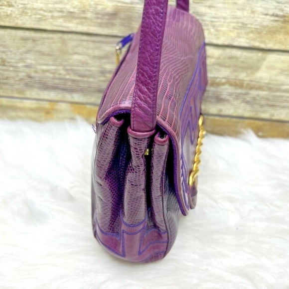 Vntg Sharif Purple Snakeskin Embossed Leather Purse Shoulder Bag Crossbody - Picture 6 of 12
